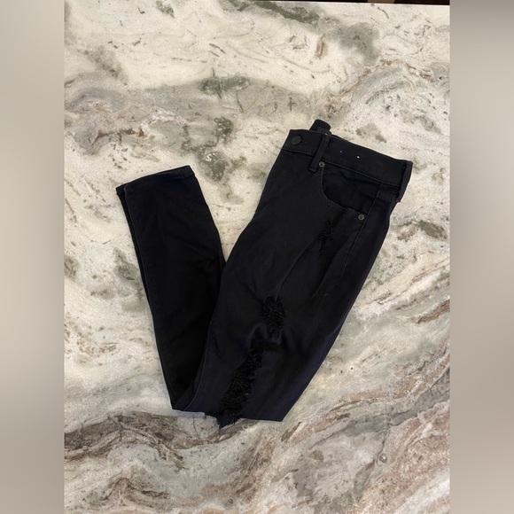 EXPRESS LEGGING MID RISE DESTROYED DENIM BLACK JEANS - Picture 1 of 7